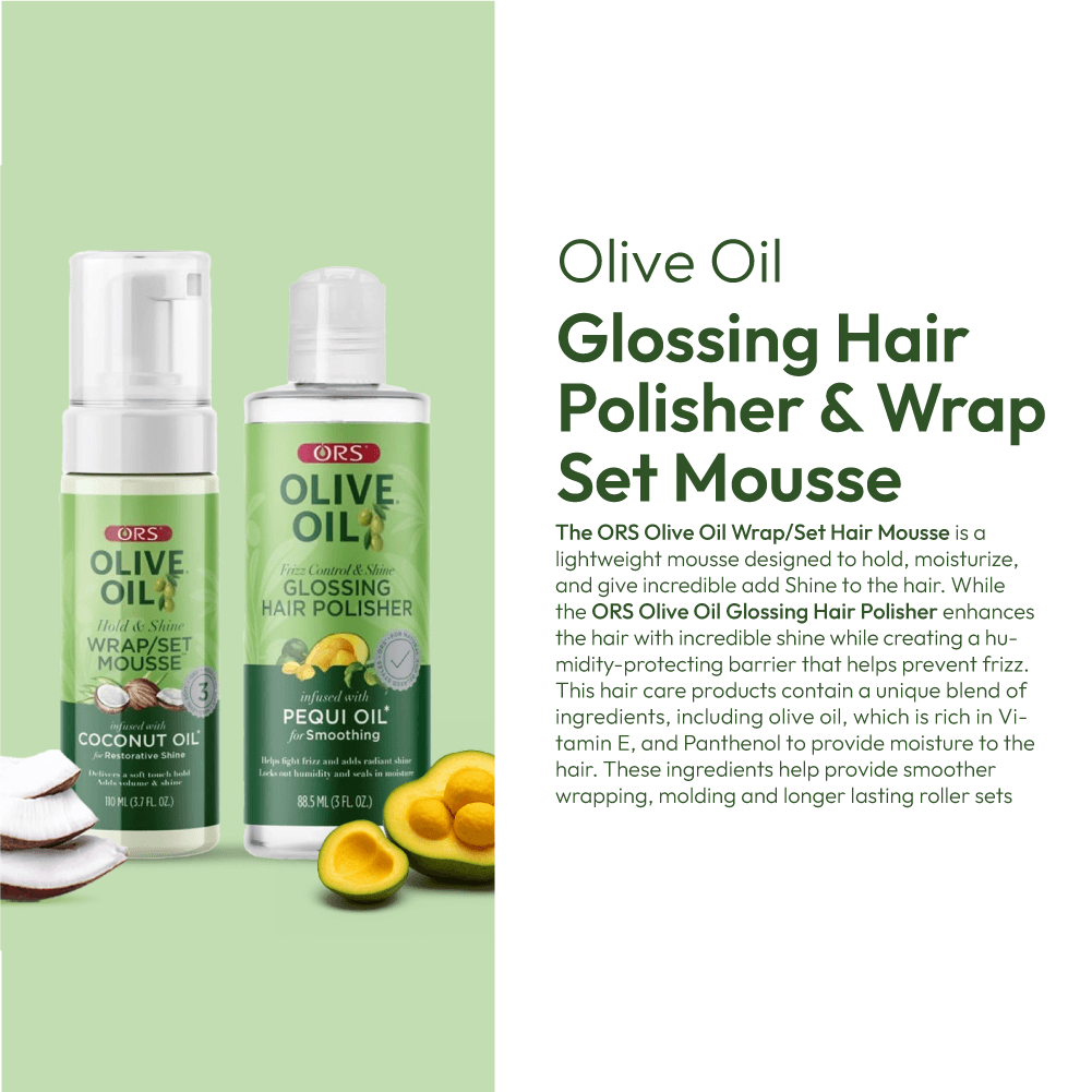 ORS Olive Oil Hair Polisher & Wrap Set Mousse for Smoothing & Restorative Shine 2-Piece Set