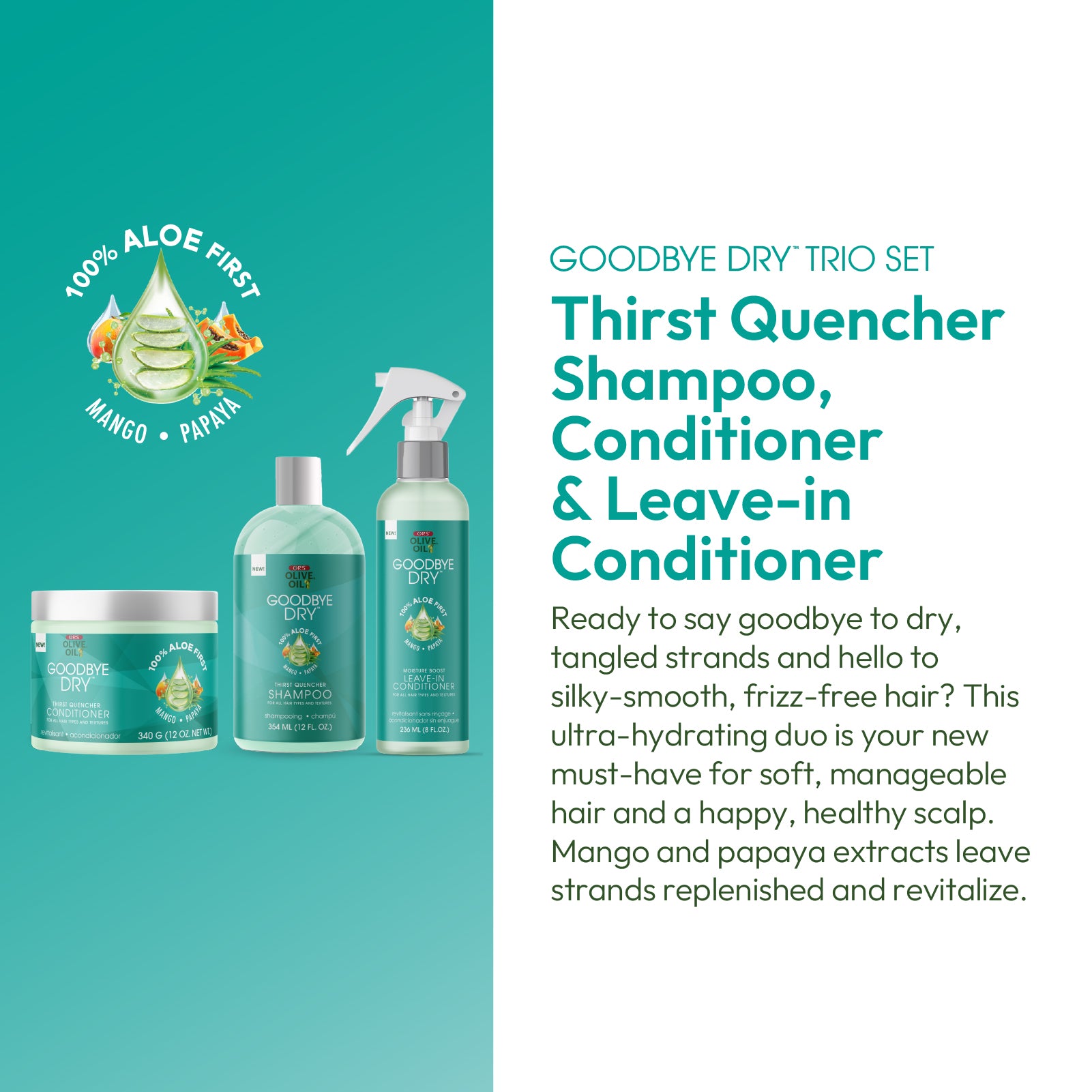 ORS Olive Oil Goodbye Dry Shampoo, Conditioner & Leave-In Conditioner Bundle