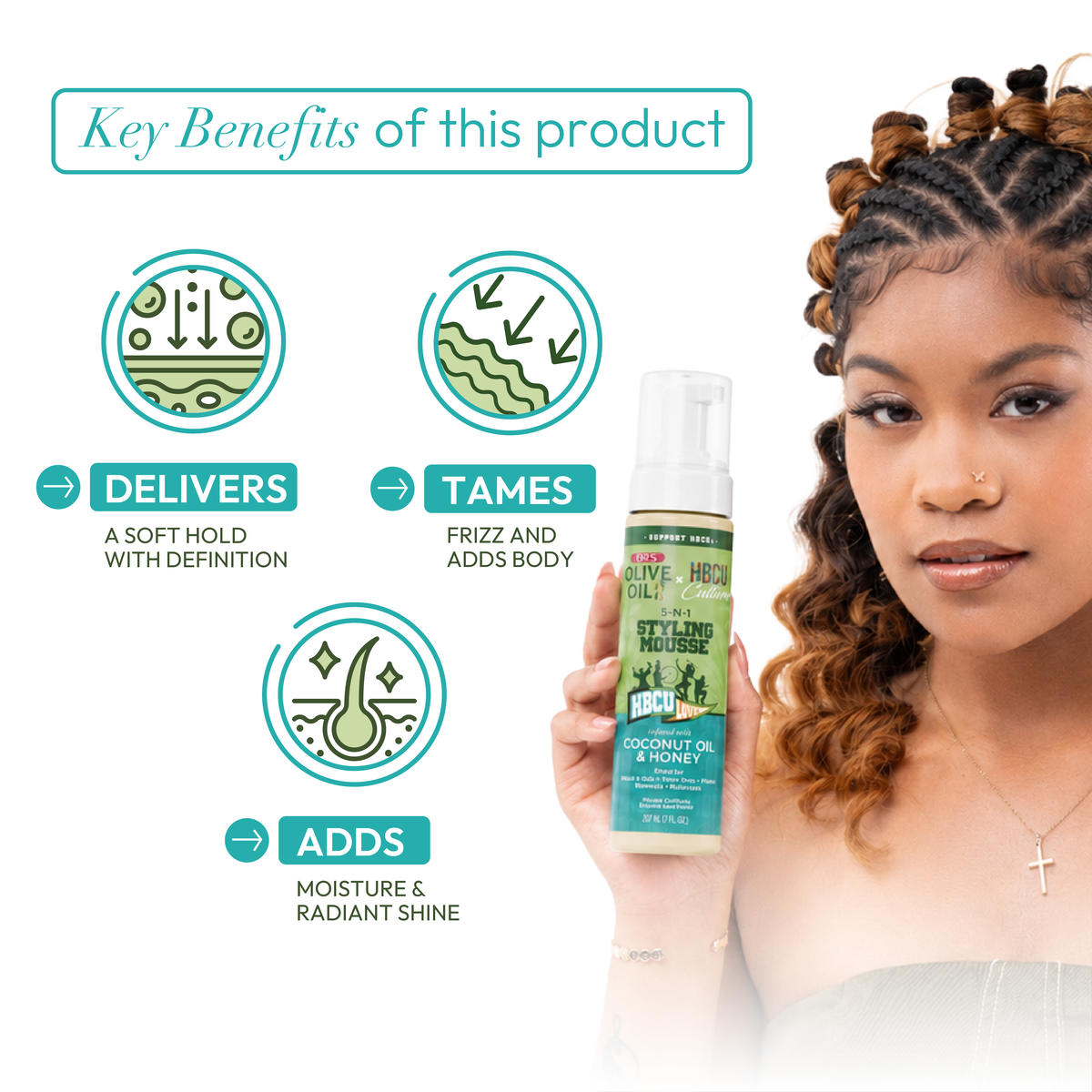 ORS Olive Oil HBCU 5-N-1 Styling Mousse with Coconut Oil & Honey (7.0 oz)