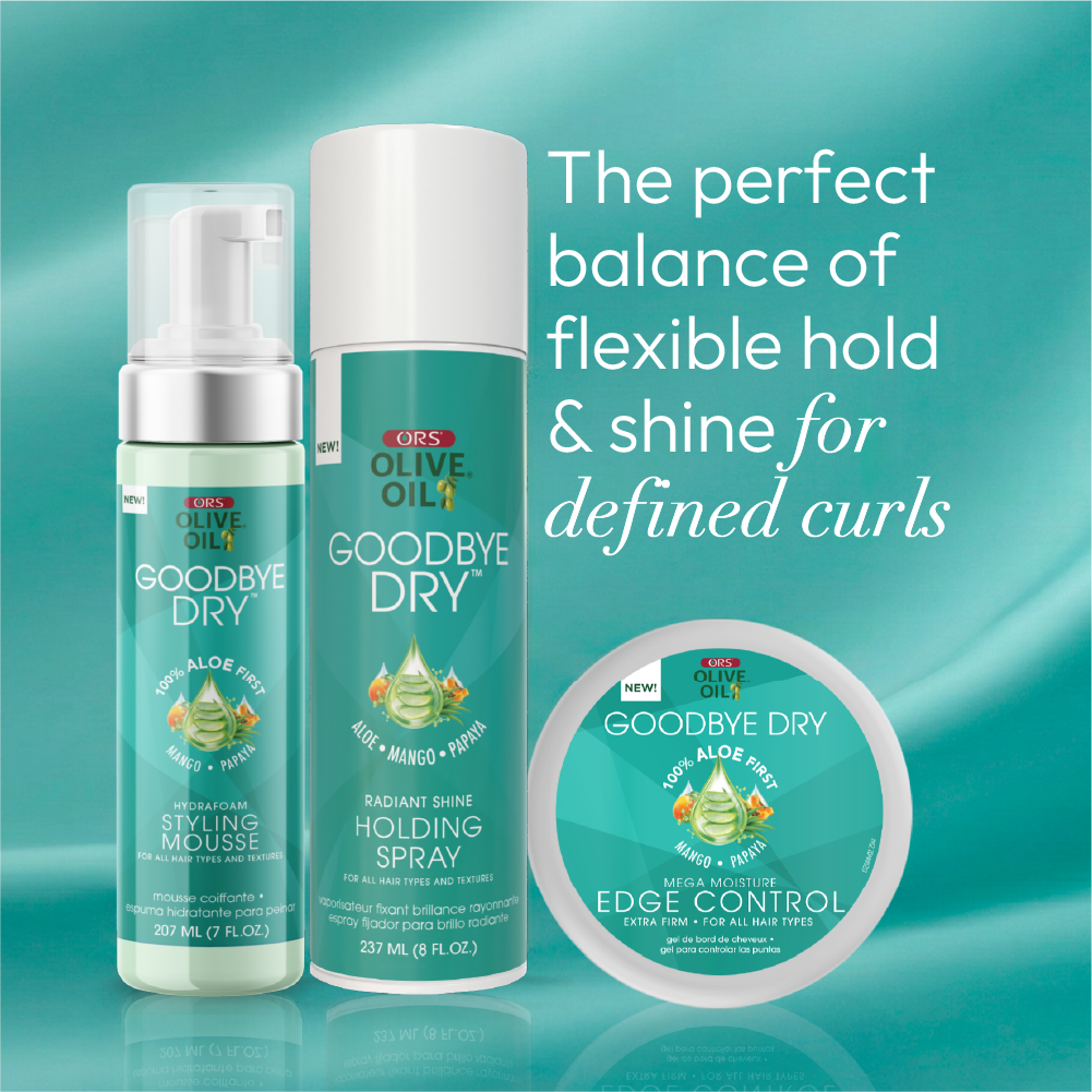ORS Olive Oil Goodbye Dry Styling Mousse, Edge Control & Holding Spray 3-Piece Set