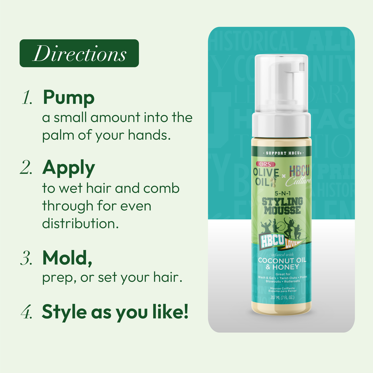 ORS Olive Oil HBCU 5-N-1 Styling Mousse with Coconut Oil & Honey (7.0 oz)
