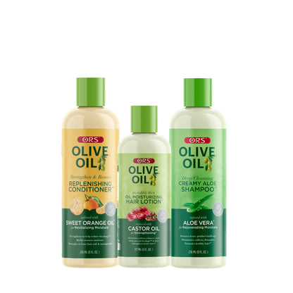 ORS Olive Oil Shampoo, Conditioner &amp; Hair Lotion for Moisture &amp; Strengthening 3-Piece Set