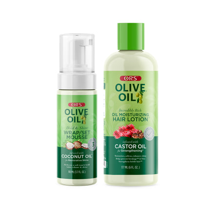 ORS Olive Oil Wrap Set Mousse &amp; Moisturizing Hair Lotion 2-Piece Set
