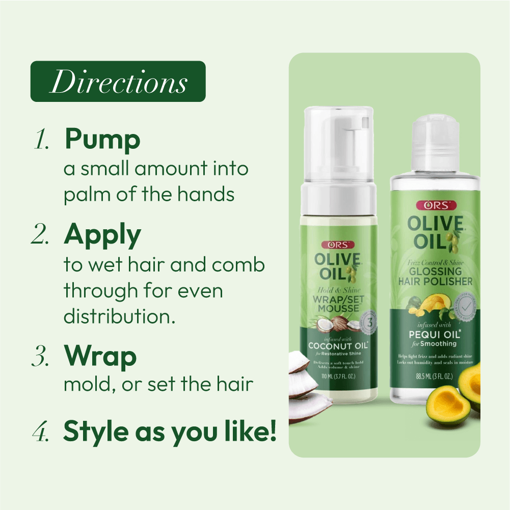 ORS Olive Oil Hair Polisher &amp; Wrap Set Mousse for Smoothing &amp; Restorative Shine 2-Piece Set
