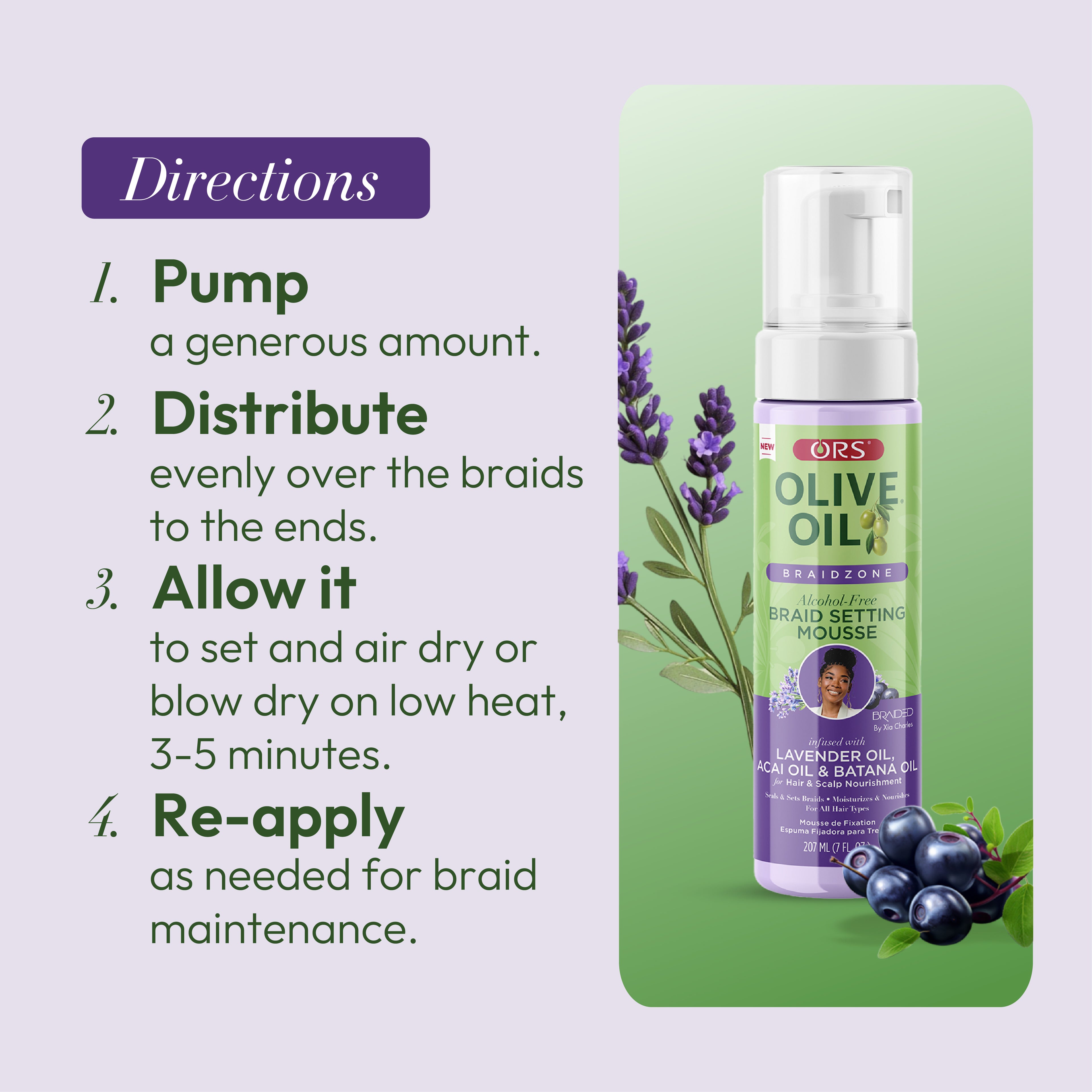 ORS Olive Oil Braidzone Braid Setting Mousse for Hair &amp; Scalp Nourishment (7.0 oz)